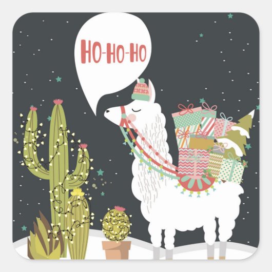 Ho-HoHo Holiday Llama Vierkante Sticker (Voorkant)