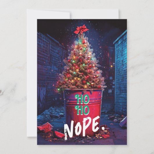 Ho Nope Rude Xmas Tree Trash Can Sarcastisch Feestdagenkaart (Voorkant)