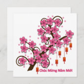 Hoa Dao Happy Nieuwjaar Feestdagenkaart (Voorkant / Achterkant)