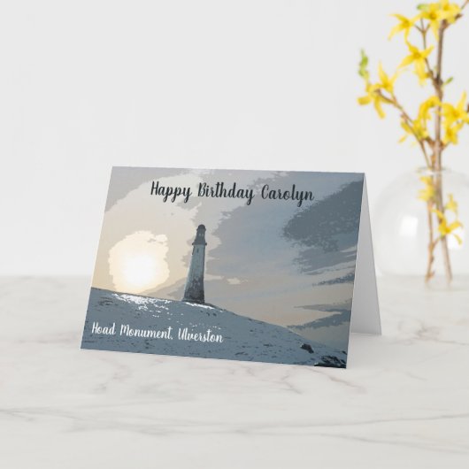 Hoad Monument, Ulverston, vuurtoren, verjaardag Kaart (Gele Bloem)