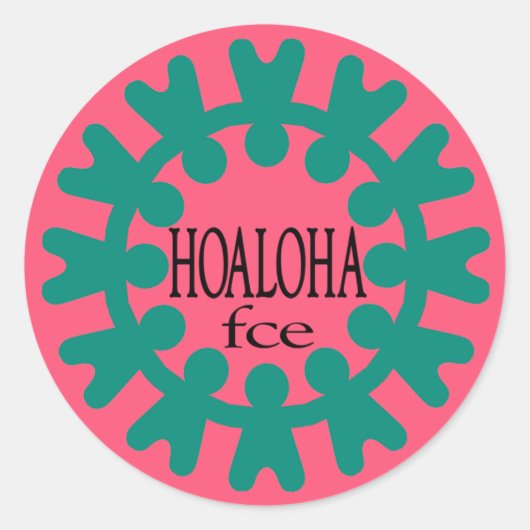 Hoaloha Blauwgroen op Roze Ronde Sticker (Voorkant)