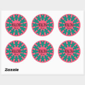 Hoaloha Blauwgroen op Roze Ronde Sticker (Vel)