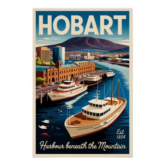 Hobart Australië Retro Reisposter Kunst Perfect Poster (Voorkant)
