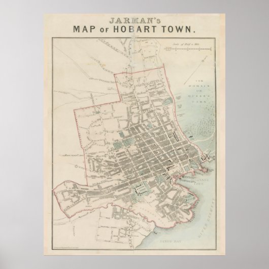 Hobart Tasmania Map (1858) Poster (Voorkant)