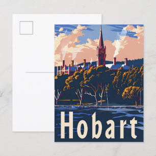 Hobart Tasmanië Vintage Retro Reizen Illustratie Briefkaart