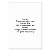 hobbelige komkommers, bijvoeglijke lezing flashcar kaart (Achterkant)