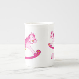 Hobby horse whimsy waterverf art roze maataanduidi porselein kop