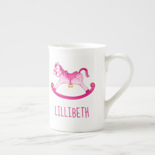 Hobby horse whimsy waterverf art roze maataanduidi porselein kop