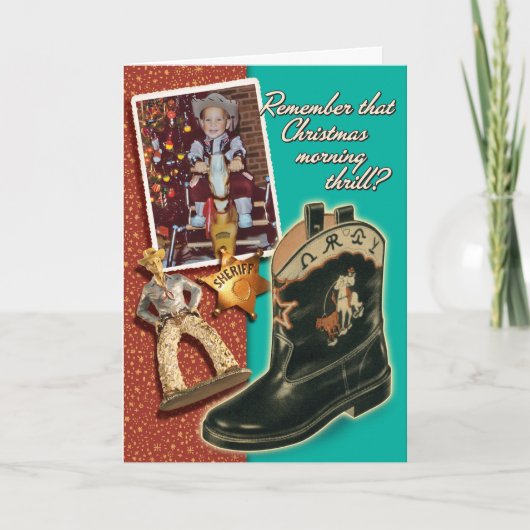Hobby Paard Cowboy Retro Kerst Kaart (Voorkant)