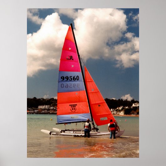 Hobie catamaran klaar om te varen poster (Voorkant)