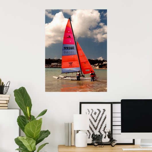 Hobie catamaran klaar om te varen poster (Thuiskantoor)