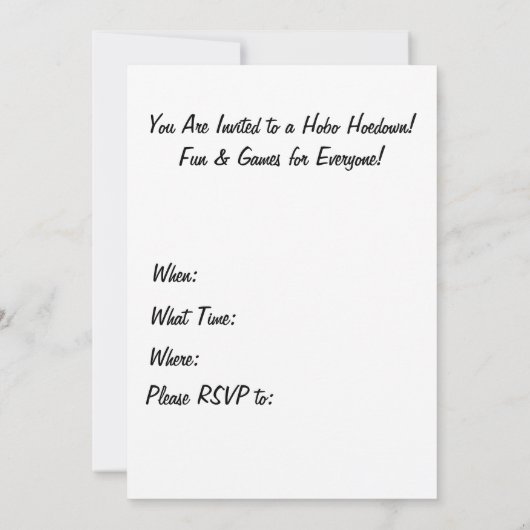 Hobo Hoedown Uitnodigingen! Kaart (Achterkant)