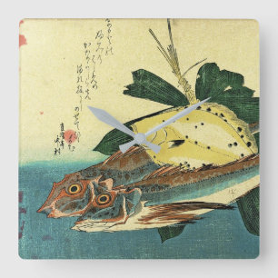 Hobo & Karei - Japanse visafdruk van Hiroshige Vierkante Klok