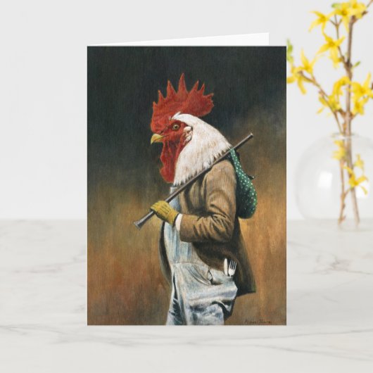 Hobo Rooster Greetings Card Kaart (Gele Bloem)