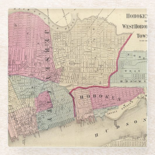 Hoboken, Jersey City Glazen Onderzetter (Voorkant)