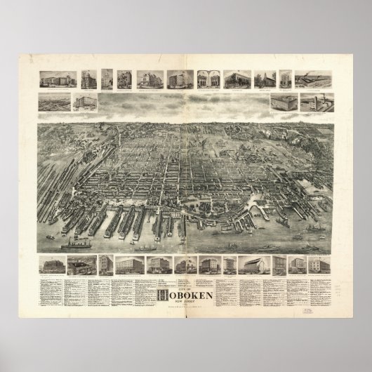 Hoboken New Jersey 1903 Antiek Panorama Poster (Voorkant)