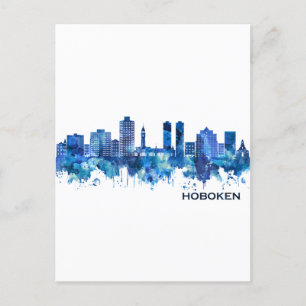 Hoboken New Jersey Skyline Blue Feestdagenkaart