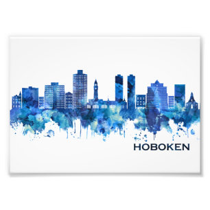 Hoboken New Jersey Skyline Blue Foto Afdruk