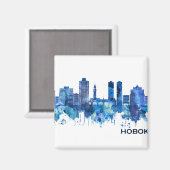Hoboken New Jersey Skyline Blue Magneet (Voorkant / Achterkant)