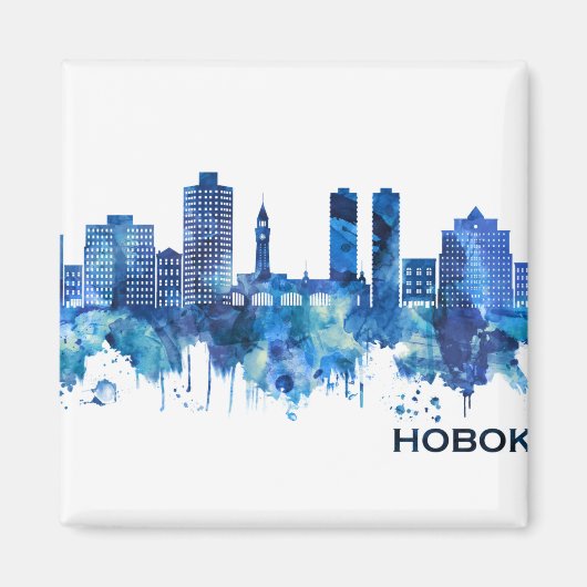 Hoboken New Jersey Skyline Blue Magneet (Voorkant)