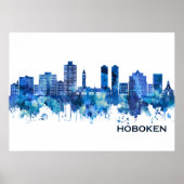 Hoboken New Jersey Skyline Blue Poster (Voorkant)