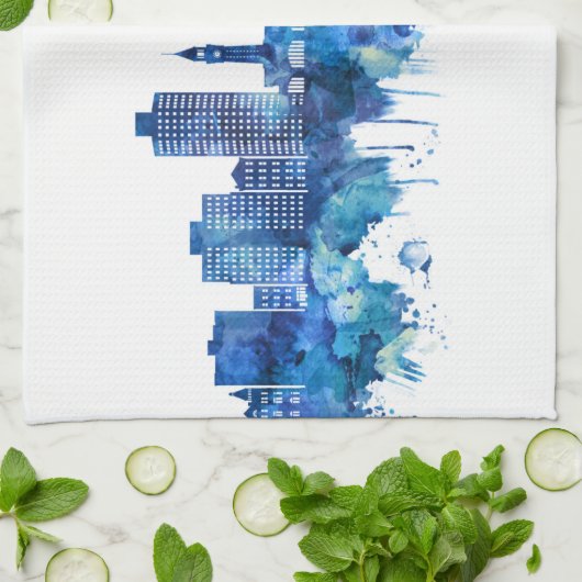 Hoboken New Jersey Skyline Blue Theedoek (Gevouwen)