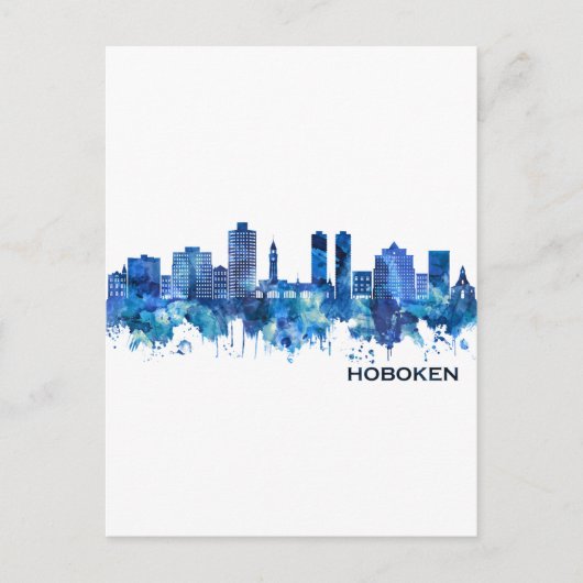 Hoboken New Jersey Skyline Blue Uitnodiging Briefkaart (Voorkant)