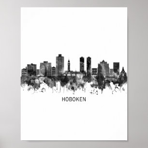 Hoboken New Jersey Skyline BW Poster
