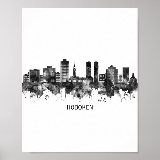 Hoboken New Jersey Skyline BW Poster (Voorkant)