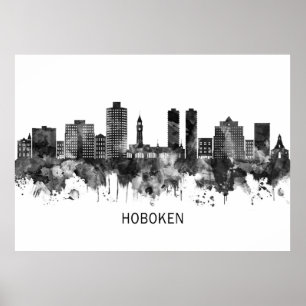 Hoboken New Jersey Skyline BW Poster