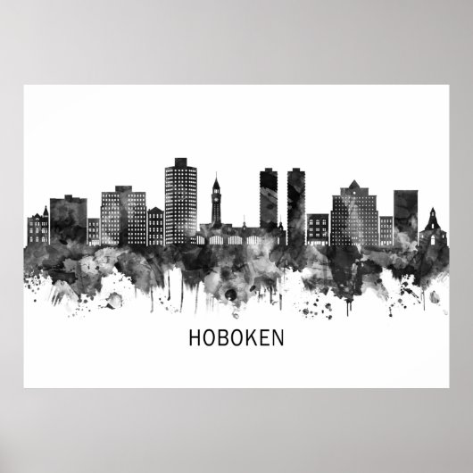 Hoboken New Jersey Skyline BW Poster (Voorkant)