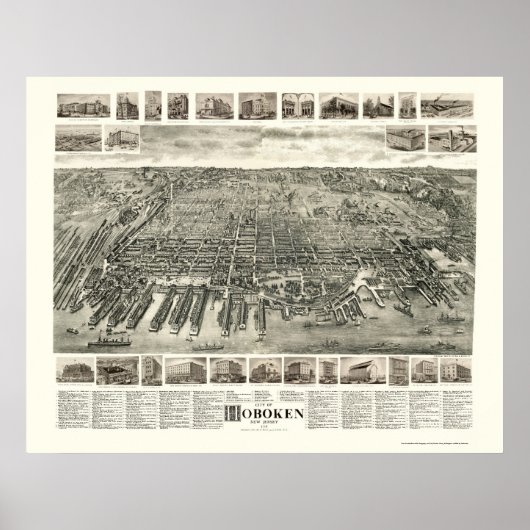 Hoboken, NJ Panoramic Map - 1904 Poster (Voorkant)