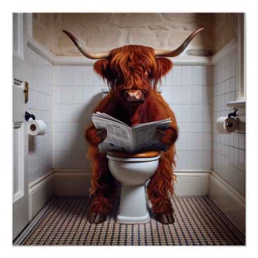 Hochland Kuh / Highland Cow / liest News Perfect Poster (Voorkant)