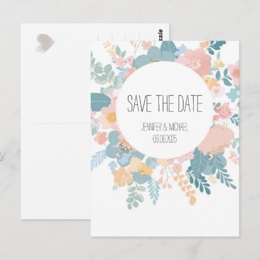 Hochzeit, Boho Wiesen-Blumen pastell, grün rosa Briefkaart (Voorkant / Achterkant)