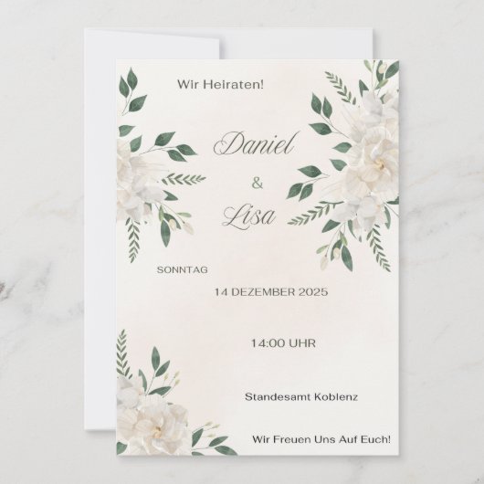 Hochzeitseinladung Elegant Floral – Naturweiß Kaart (Voorkant)