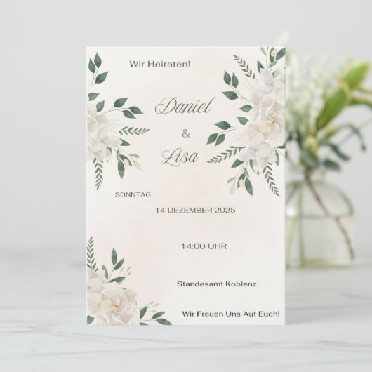 Hochzeitseinladung Elegant Floral – Naturweiß Kaart (Staand voorkant)