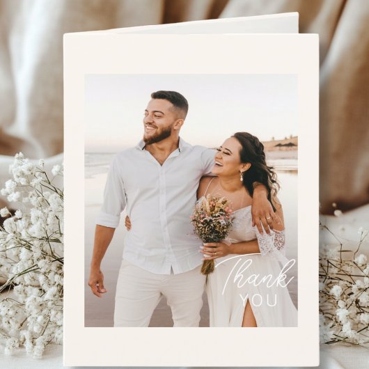 Hochzeitshandschrift Danke 3 Fotos Elegant Beige Bedankkaart