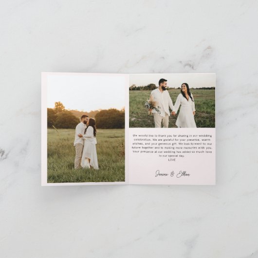 Hochzeitshandschrift Danke 3 Fotos Hellrosa Bedankkaart (Binnen)