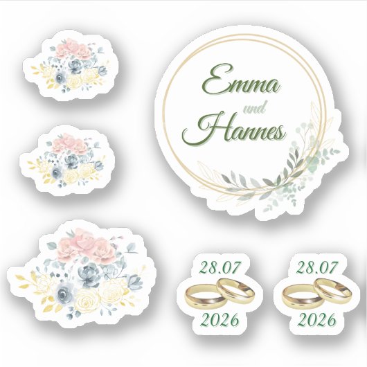 Hochzeitsstickers mit Blumenmotiv Sticker (Voorkant)