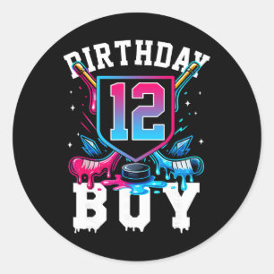 Hockey 12e verjaardag jongen ijs druppel 12 jaar O Ronde Sticker
