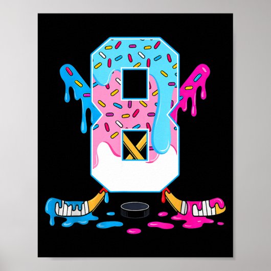 Hockey 8 Years Old Ice Cream Drip 8th Birthday Kid Poster (Voorkant)