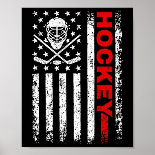 Hockey American Flag Cool Ice Hockey Player Mannen Poster (Voorkant)
