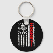 Hockey American Flag Cool Ice Hockey Player Mannen Sleutelhanger (Voorkant)