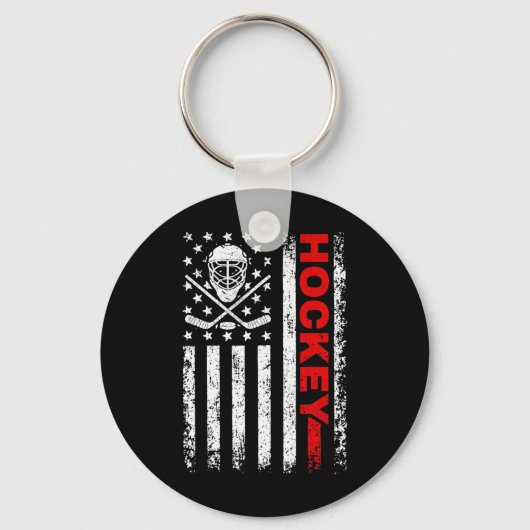 Hockey American Flag Cool Ice Hockey Player Mannen Sleutelhanger (Voorkant)