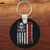 Hockey American Flag Cool Ice Hockey Player Mannen Sleutelhanger (Voorkant)