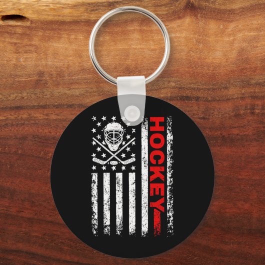 Hockey American Flag Cool Ice Hockey Player Mannen Sleutelhanger (Voorkant)