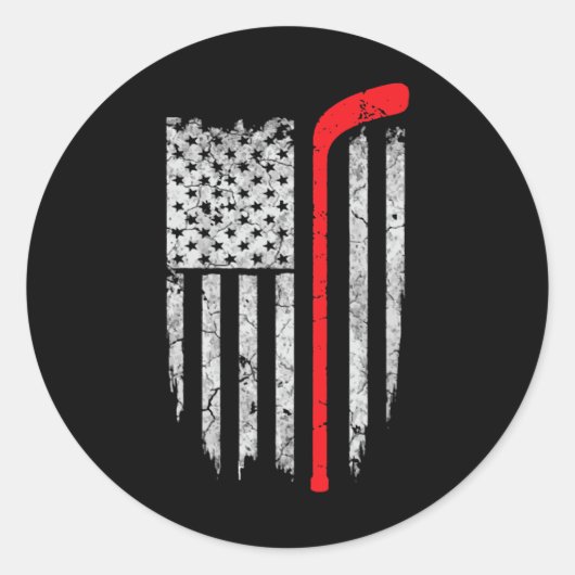 Hockey American Flag Hockey T-shirt IJshockey Spel Ronde Sticker (Voorkant)