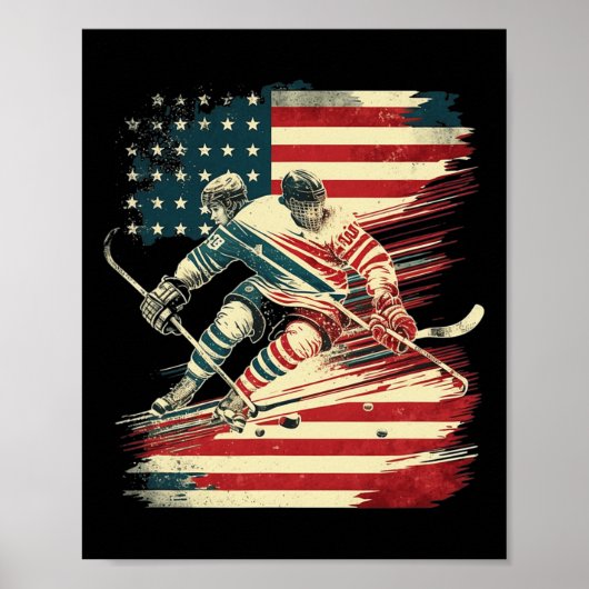 Hockey American Flag Patriotic USA Poster (Voorkant)