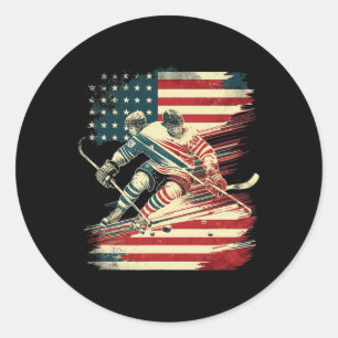 Hockey American Flag Patriotic USA Ronde Sticker
