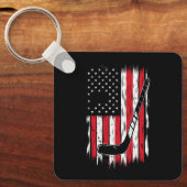 Hockey American Flag Sports Retro Vintage Sleutelhanger (Voorkant)